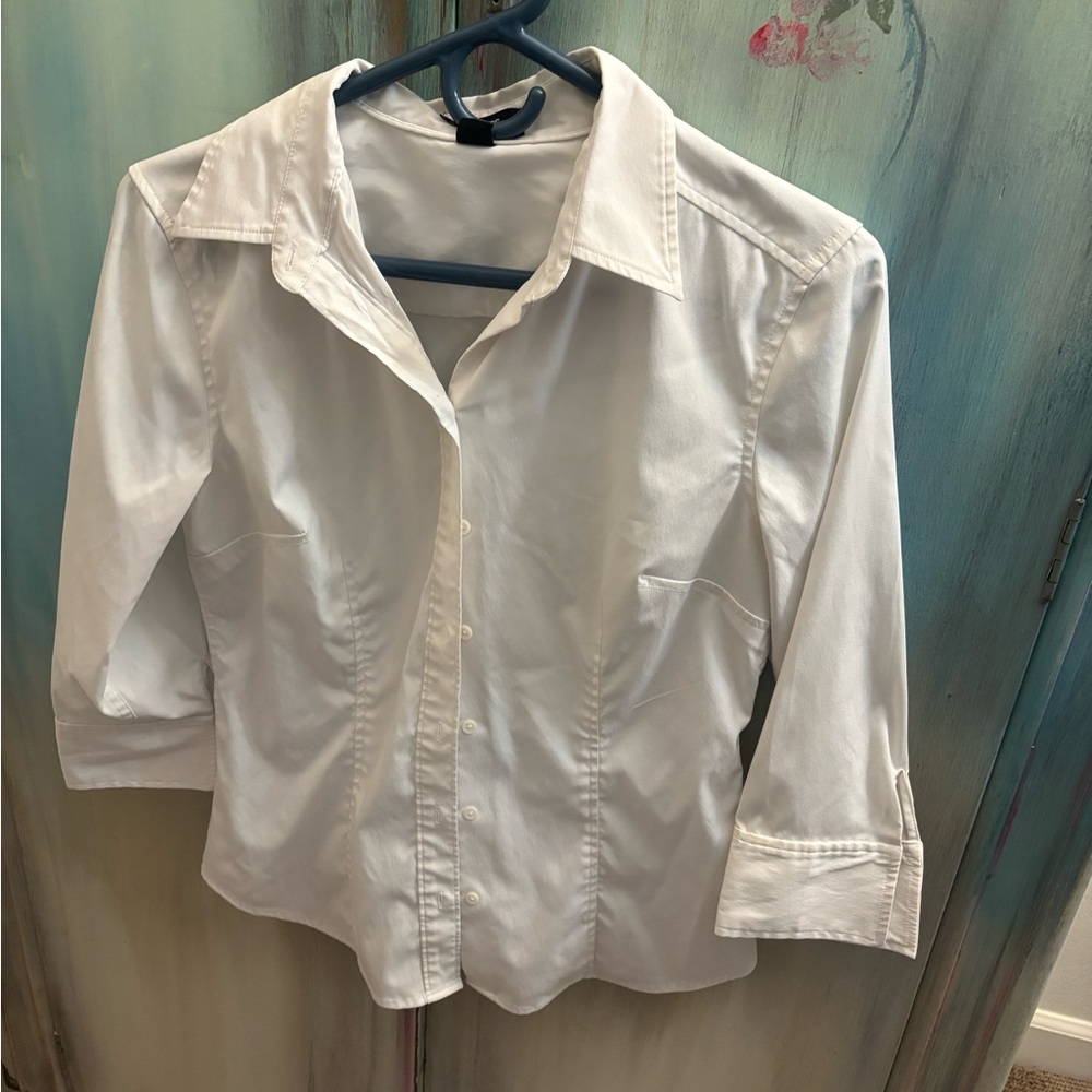 Express White Button-Down Stretch Shirt With 3/4 … - image 1